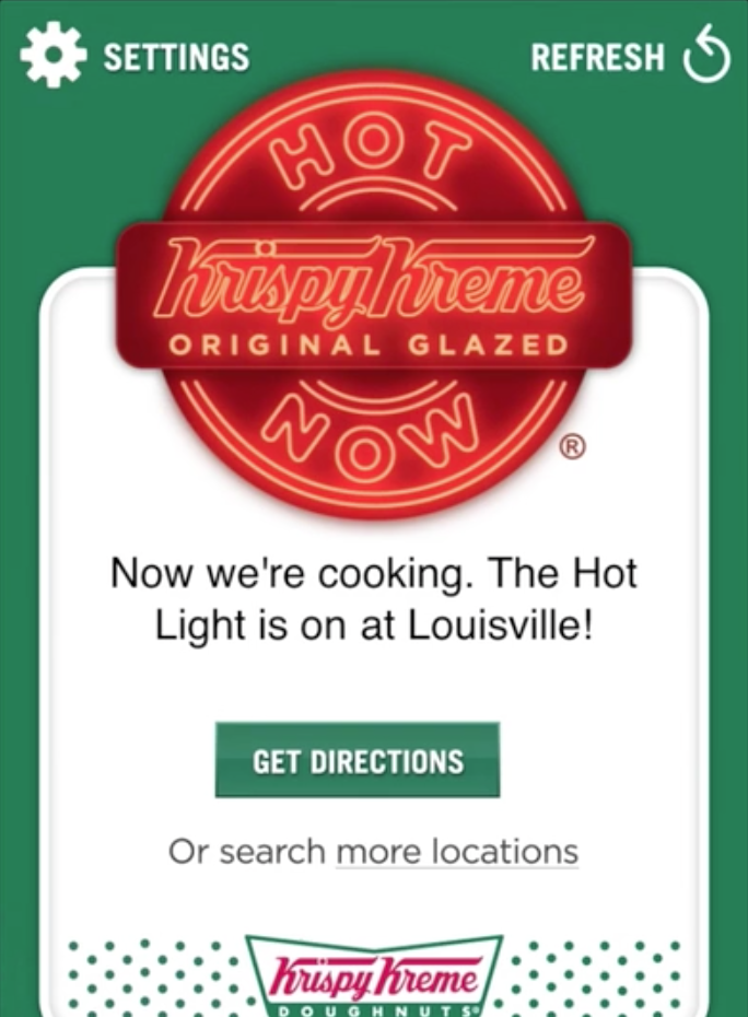Krispy Kreme app 'Hot Light' notification 