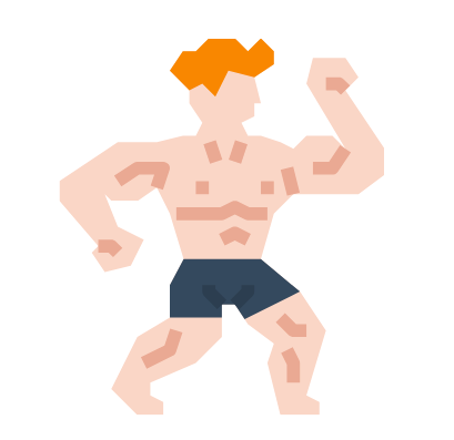 Cartoon of a muscular man with orange hair